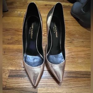 Saint Laurent Leather Gold Pumps
